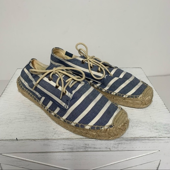 Soludos Derby Blue White Stripe Lace Up Espadrilles - Picture 10 of 15